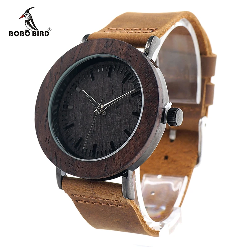 BOBO BIRD Mens Womens Ebony Wood Wristwatch WoodenBezel Stainless Steel Case Japan Movement 2035 Quartz Watch in Gift Box BOBO BIRD Mens Womens Ebony Wood Wristwatch WoodenBezel Stainless Steel Case Japan Movement 2035 Quartz Watch in Gift Box