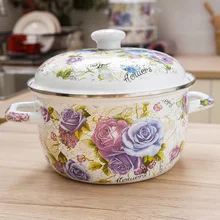 Пасторальный стиль цветок утолщение керамическая эмаль с двойными ушами суп кастрюля горячий котелок для тушения сковорода используется для газовой и индукционной плиты