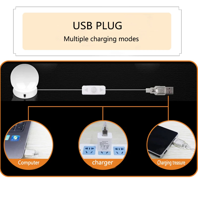 Светильник-зеркало для макияжа с разъемом USB в виде Голливуда, бесступенчатая настенная лампа с регулируемой яркостью, 12 светодиодный набор лампочек, туалетный столик, косметический зеркальный светильник для спальни