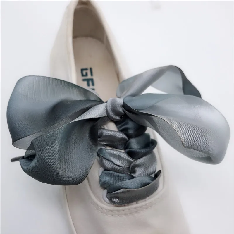 1Pair Girl High-end Gradient Silky Blue Pink Purple Canvas Fashion Personality Shoelaces Without Velvet Ribbon Hiking Dance Shoe