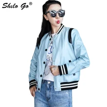 Шило GO кожаная куртка Женская Весенняя мода Овчина натуральная кожа пальто с круглым вырезом однобортный светло голубой бейсбольная куртка