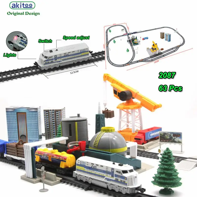 Akitoo 1027, электрический светильник, железнодорожная машина, посылка, полная длина, 670 см, модель подъемного крана, игрушка для раннего образования, подарок - Цвет: 2087