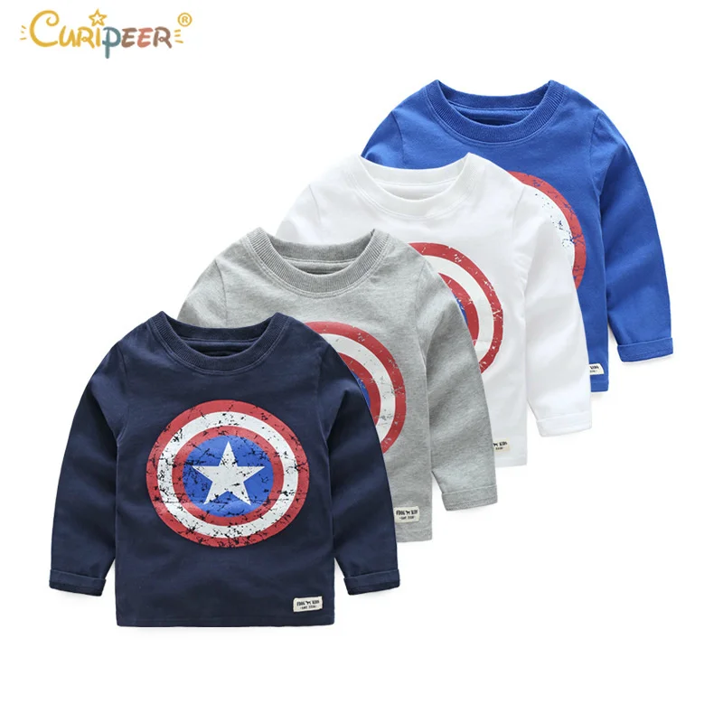 

2019 Spring Autumn Baby Boys Long Sleeved T-shirt Captain America Streetwear 100% Cotton for kids Boys T-Shirt 2-6year
