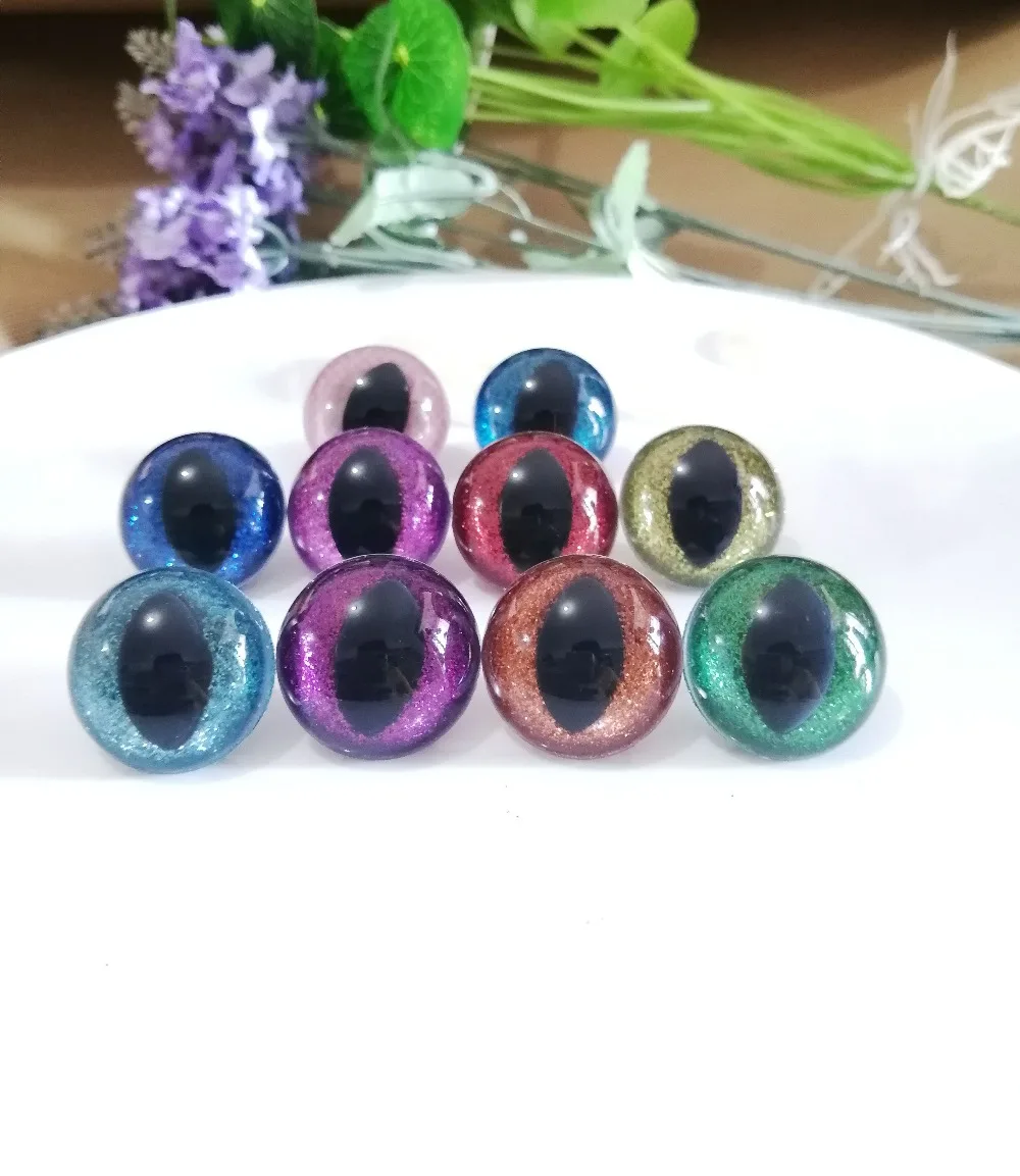 

20pcs/lot--13mm-14mm-15mm-18mm-25mm clear cat eyes plastic safety toy eyes &glitter Nonwovens & hard washer --color&size option