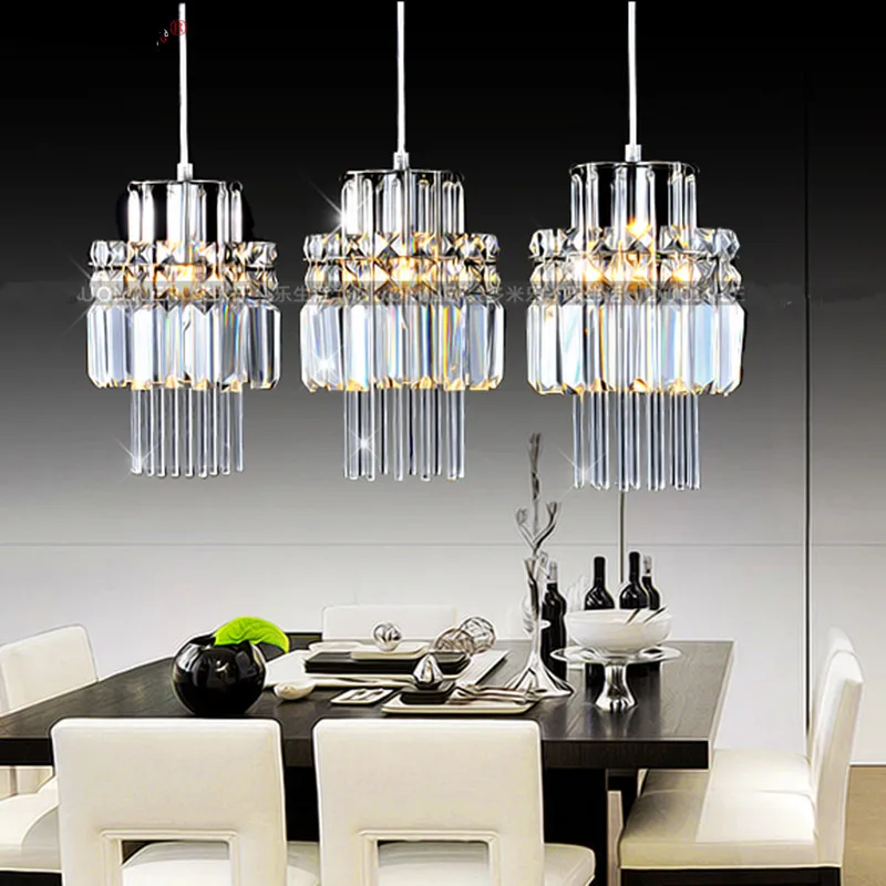 

Modern Dinning Room Crystal Chandeliers Lamp Creative Restaurant Bar Lights Stairs Cafe Bar Stainless Steel Light Fixtures