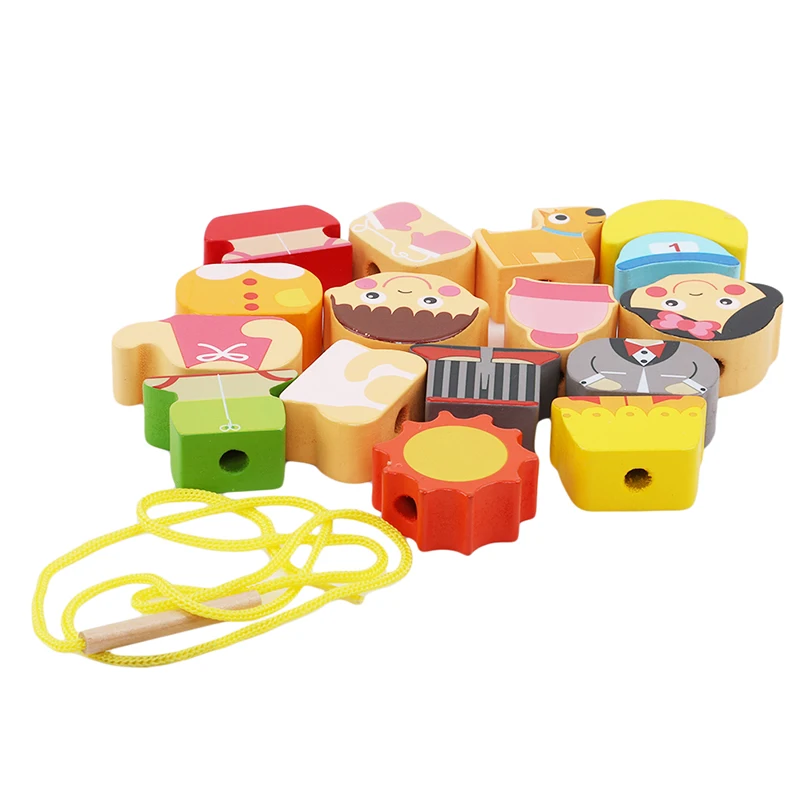 Милые деревянные игрушки детские цветочные бусы струны шнуровки головоломки раннего обучения Развивающие игрушки для малышей для детей 2-4 лет - Цвет: figure