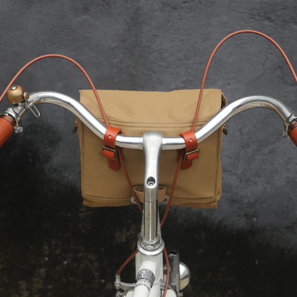 Excellent Tourbon Retro Bike Handlebar Bag Bicycle Front Basket Pannier Messenger Pouch Outdoor Cycling Accessory Waterproof Canvas Khaki 1