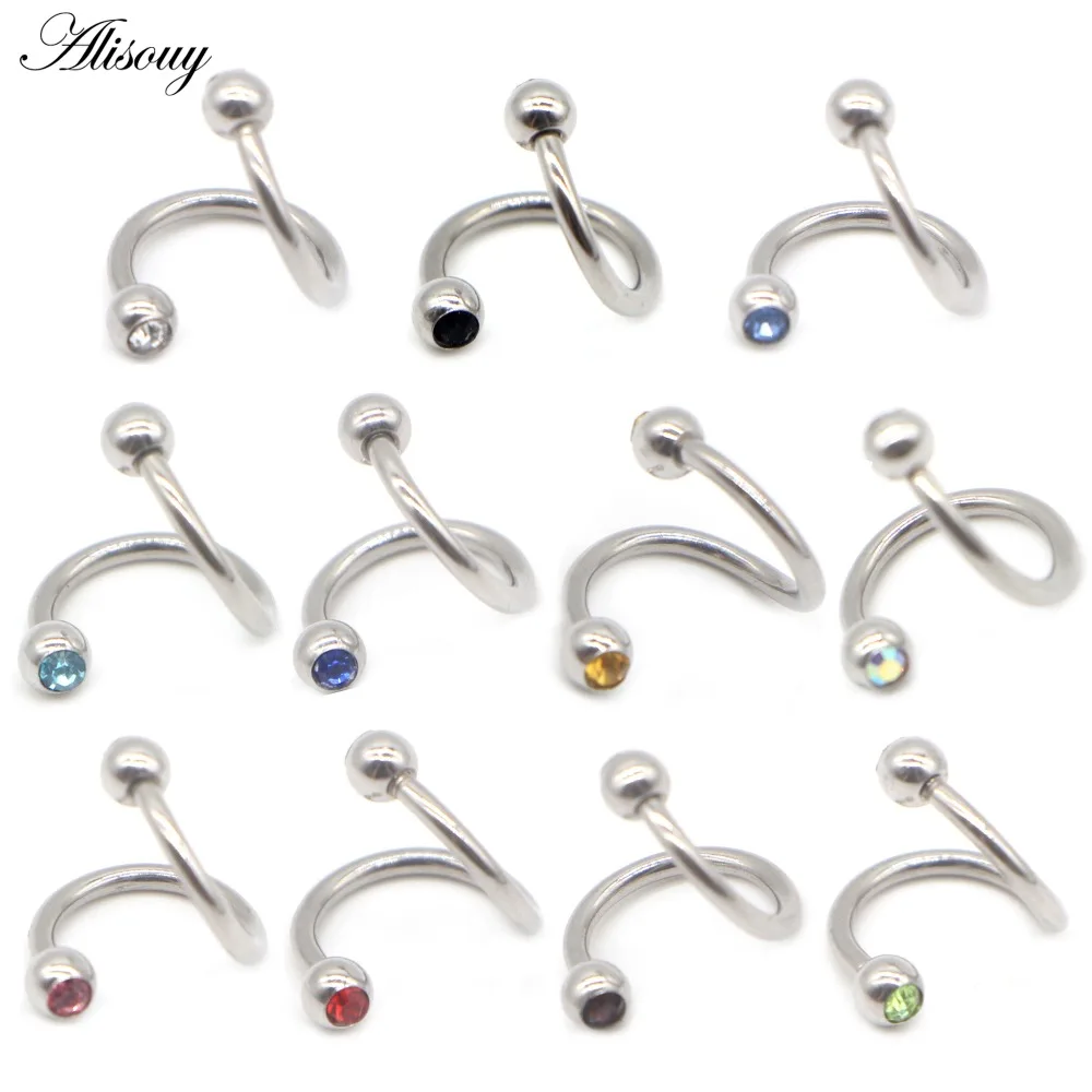 

Alisouy 1 PC unisex earrings Gauge 16G S Ear plug Ring Surgical Stainless Steel Double Crystal Balls Twisted Helix piercing Stud