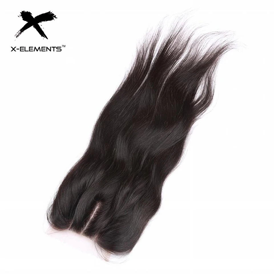 X-Elements Peruvian Straight Lace Closure Natural Color Human Hair Weaves Non Remy Hair 4x4 Free Middle Three Part Lace Closure (5)