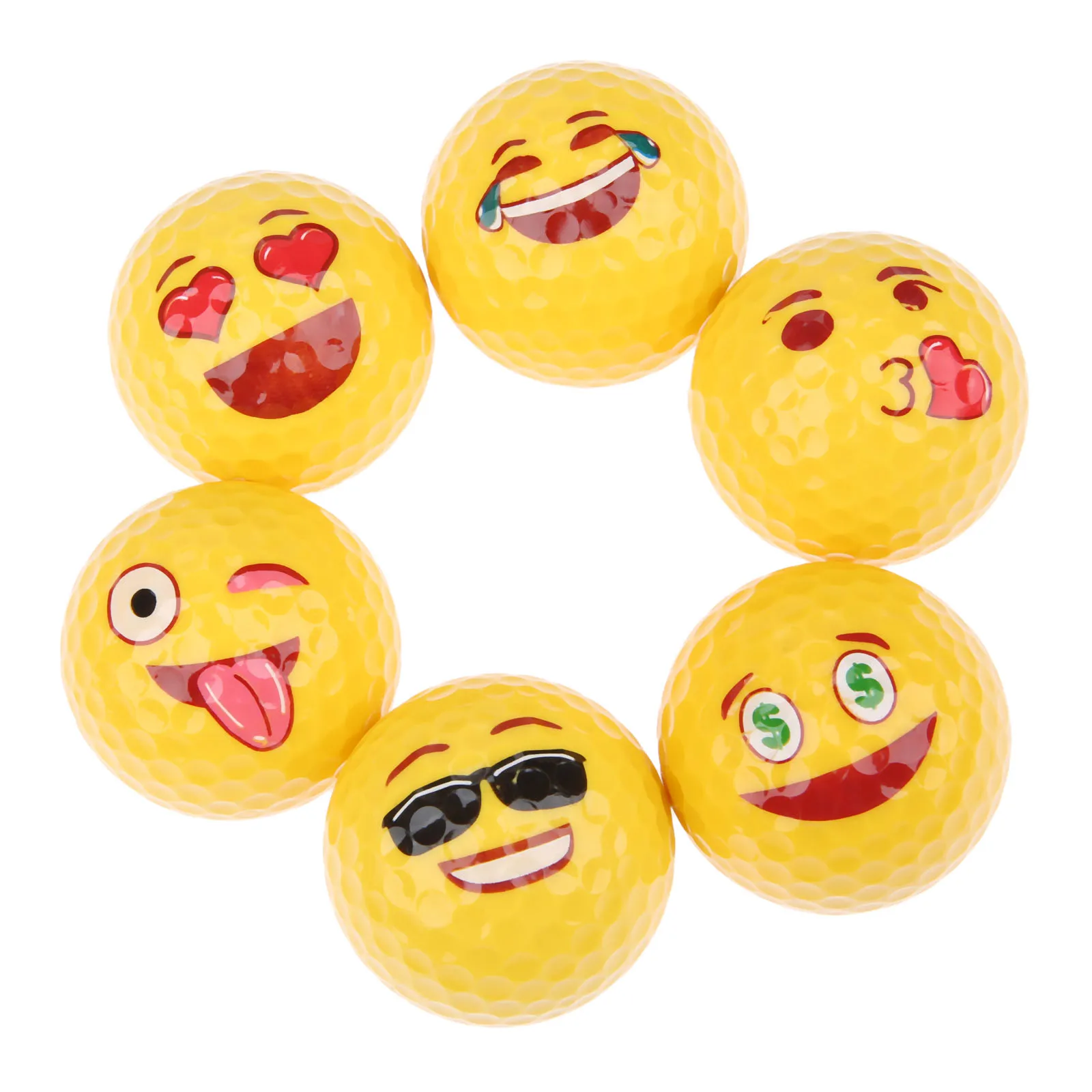 SURIEEN Golf Balls Creative Emoji Emoticon Faces Golf Practice Balls fit Kids Beginner Training Playing 6 Patterns Yellow Balls
