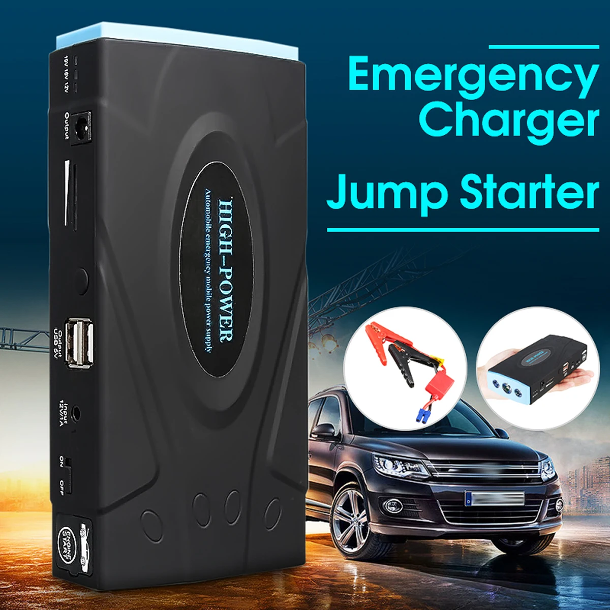 

12000mAh 12V Car Portable Jump Starter Emergency Power Supply Power Bank Battery Charger
