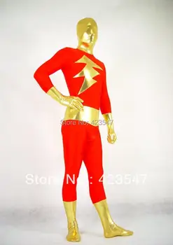 

Red and Gold Captain Marvel Superhero Costume Halloween Party Costumes-Zentai