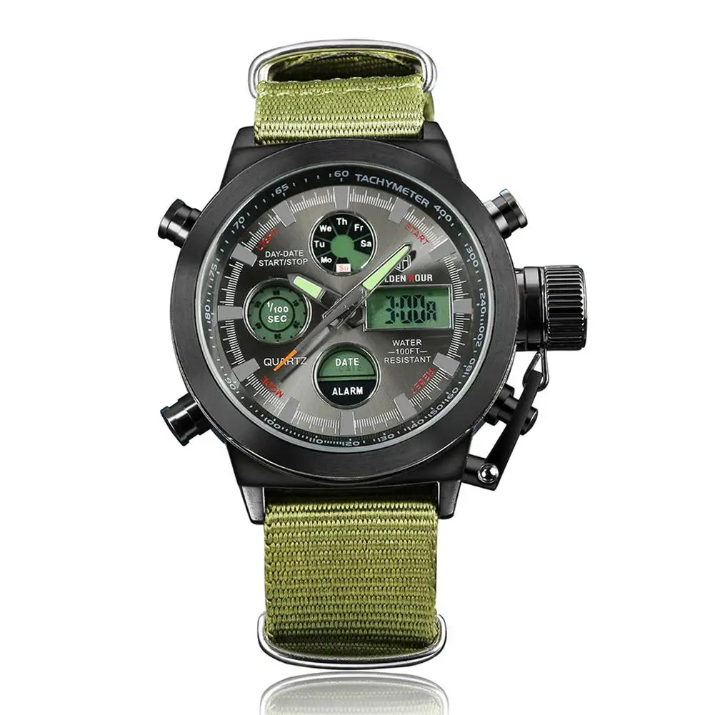 

reloj Outdoor Sports Round Dial Nylon Band Alarm Date relogio masculino Week Backlight Men Wrist Watch zegarek meski relogios