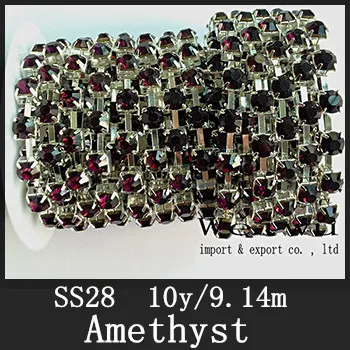 

28ss 10 Yards Sewing Amethyst Rhinestone Cup Chain Pave Crystal Rhinestones in Silver Base Strass Chain