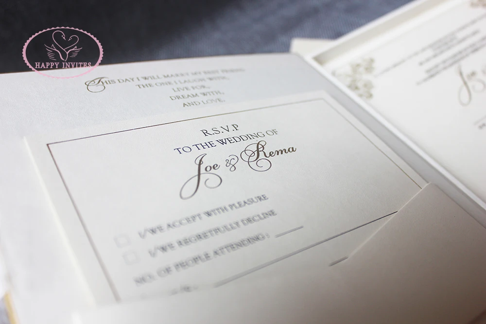 HI1180-12 High Grade Ivory Hardcover Box Invites with Clear Acrylic Invitation with Gold & Black Printing Made in China