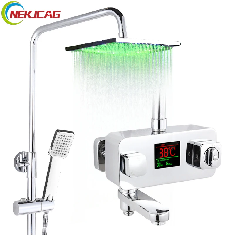 

Temperature Display Bathroom Shower Faucet Chrome Thermostatic Digital Display Mixer Water Faucet Cold and Hot Water Taps