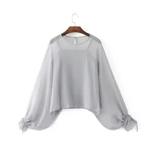 2017 Autumn New European Style Women Fashion Round Collar Long Lantern Sleeve Loose Casual Straps Two-Piece Chiffon Shirt Blouse
