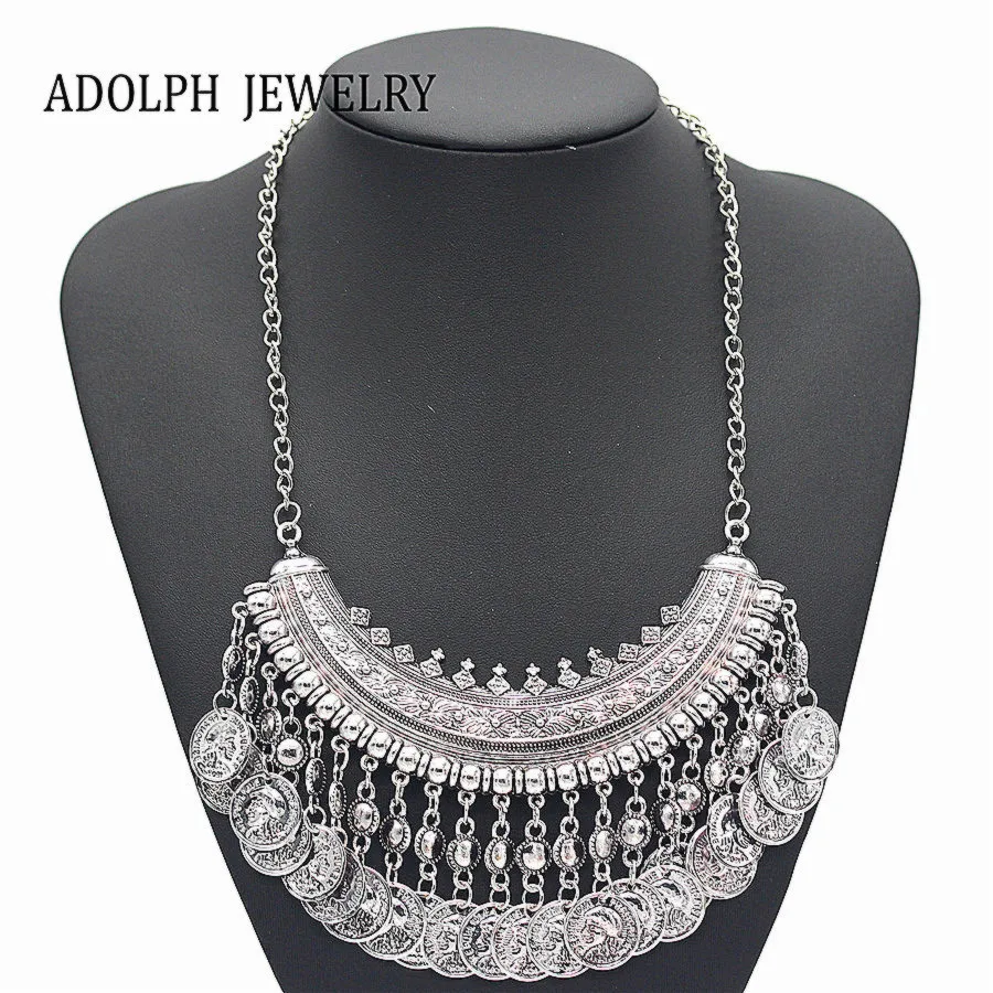 

ADOLPH Jewelry 2015 New Design Fashion Alloy Coins choker Statement Necklace For Women Popular Maxi Necklace Wholesale Hot