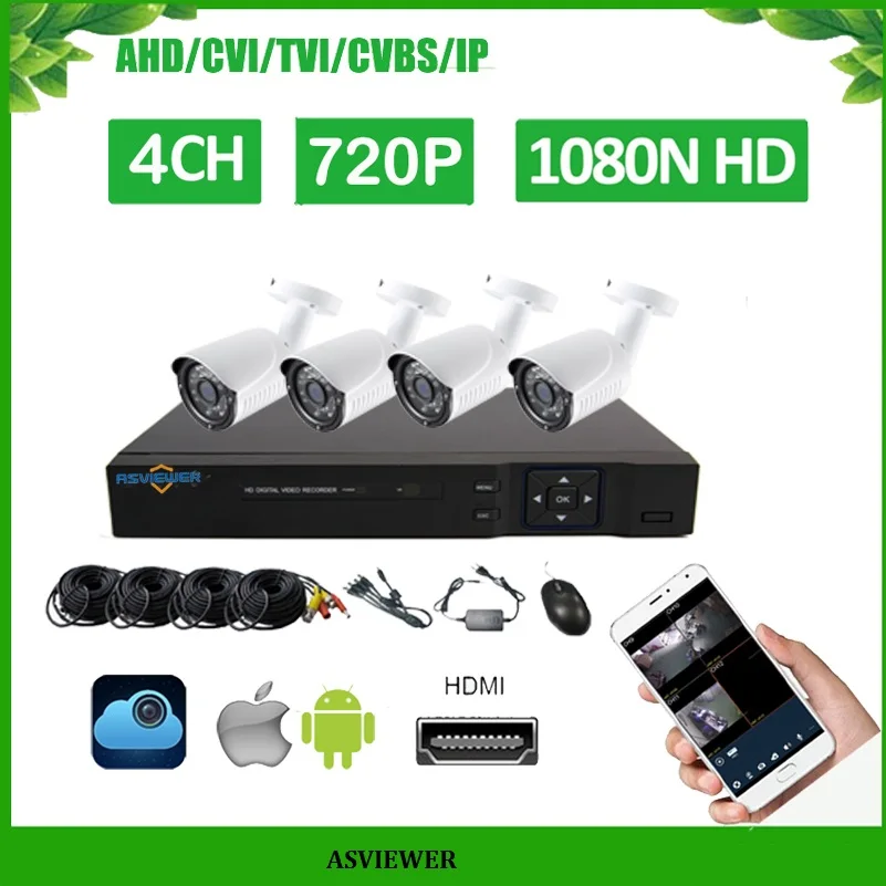 

4CH DVR Kits Support 5 in 1 DVR 4PCS 720P IR Outdoor bullet Camera Home Security System Surveillance Kits AS-MVK2204E-H