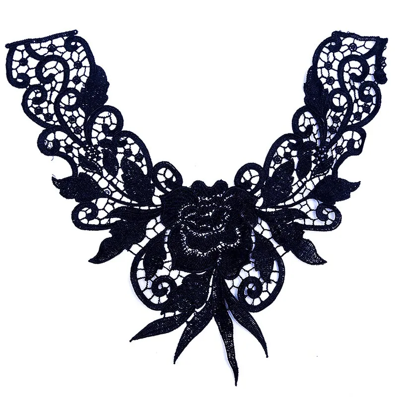 Misaya 1 шт. молочная Шелковая Роза цветочная кружевная лента для декольте, свадебное платье с кружевным воротником, швейные принадлежности рукоделие - Цвет: Black