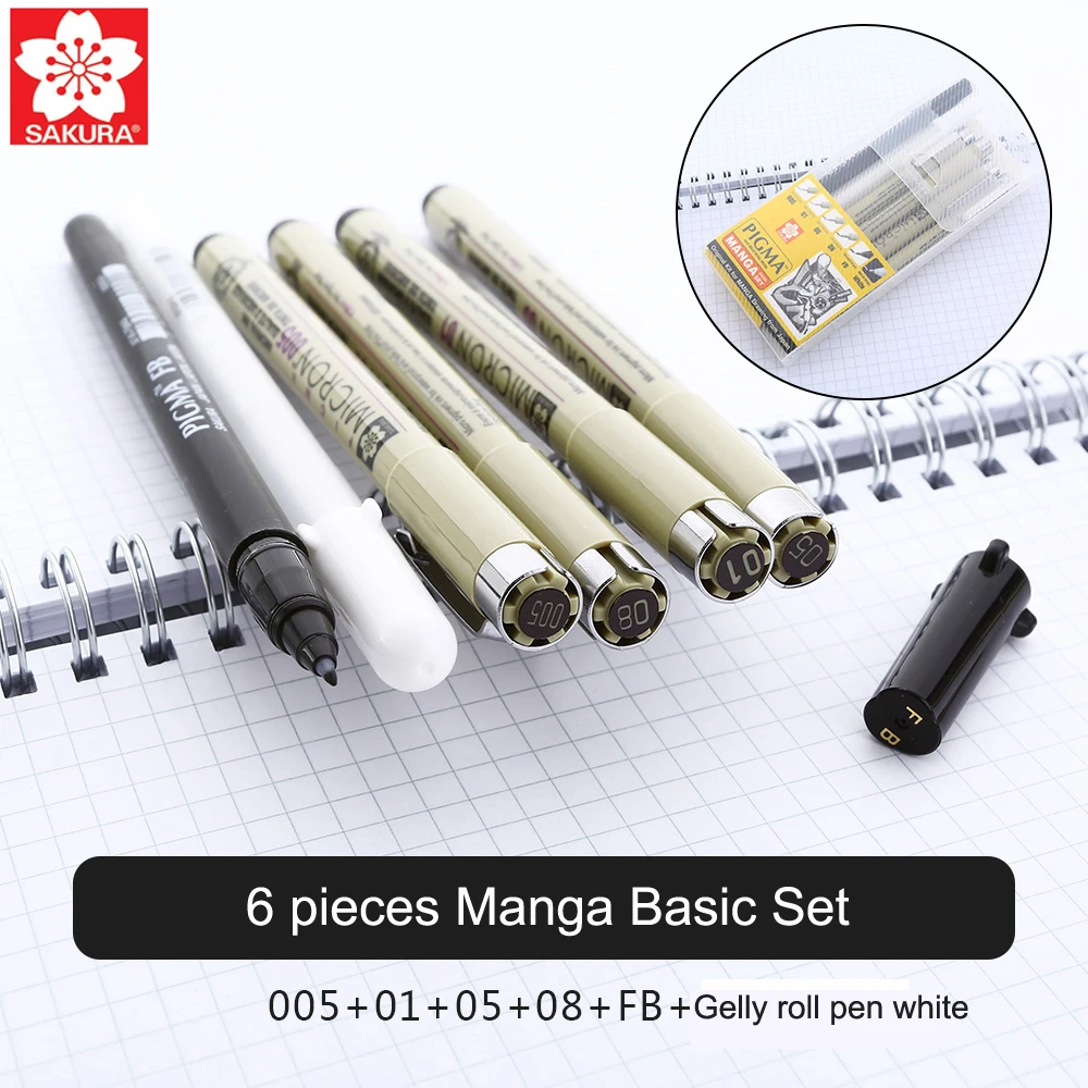 6 шт. Sakura ручка Pigma Micron набор ручек для рисования манги с пигментными чернилами (005