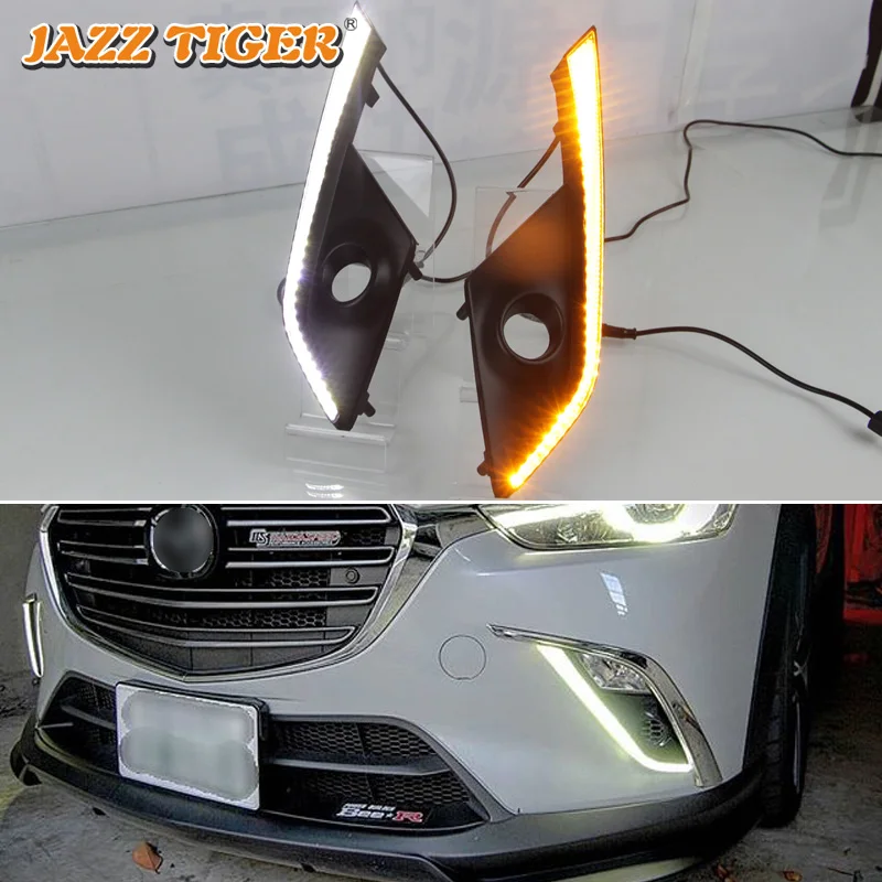 

JAZZ TIGER 2PCS Yellow Turn Signal Function Waterproof Car DRL LED Daytime Running Light For Mazda CX-3 CX3 2015 2016 2017 2018