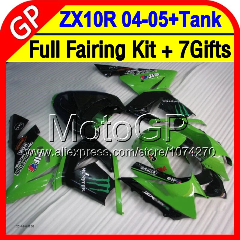 7gifts++Tank For KAWASAKI NINJA ZX10R 04-05 Green black 2004 2005 Body 19P26 ZX-10R ZX 10R 10 R 04 05 Light green Fairing | Автомобили и