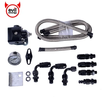 

evil energy Fuel Pressure Regulator FRP Adjustable Fuel Pressure Regulator+Oil Gauge+Hose End AN6 Fitting+Braid Fuel Hoe Line