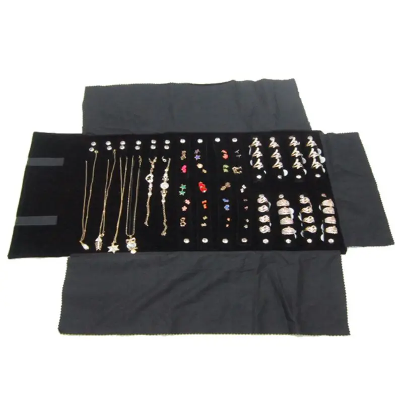 Многофункциональные серьги, ожерелье, кольцо для хранения, сумка в рулоне, ювелирные изделия для путешествий, портативные сумки в рулоне, выставочная посылка - Цвет: Черный