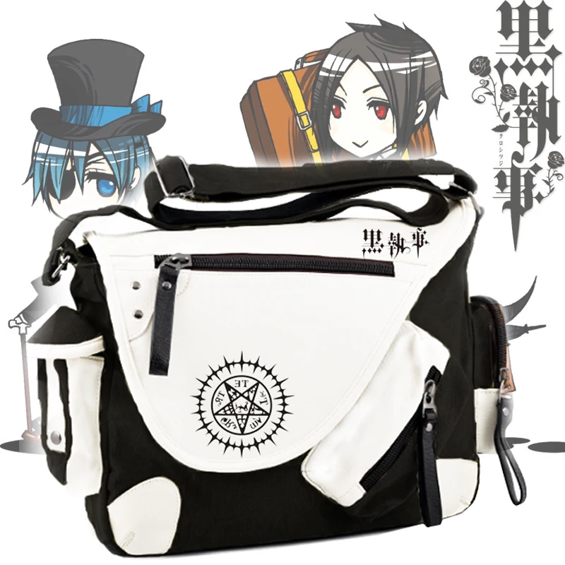 

Japan Anime Black Butler Kuroshitsuji Cosplay Shoulder Bag PU+Canvas Crossbody Bags Schoolbags Messenger Bag for student gift