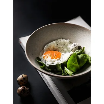 

7 inch ceramic bowls Japan style retro noodles soup pottery bowl large size under glazed deep grey khaki home use cutlery 700ml