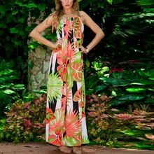 2017 Women Stylish Bohemia Floral Printed Sleeveless Beach Dress Casual Party Summer Spaghetti Strap Long Dress Elegant Sundress
