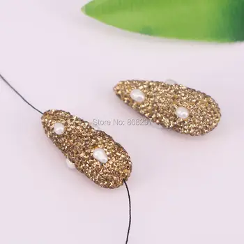 

10Pcs Pave Gold Yellow Rhinestone Loose Bead, Pave Setting Pearl beads, Drop Connector Beads Jewelry Making