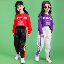 

Kid Kpop Hip Hop Clothing Crop Top Long Sleeve T Shirt Streetwear Jogger Pants for Girls Jazz Dance Costume Dancing Clothes