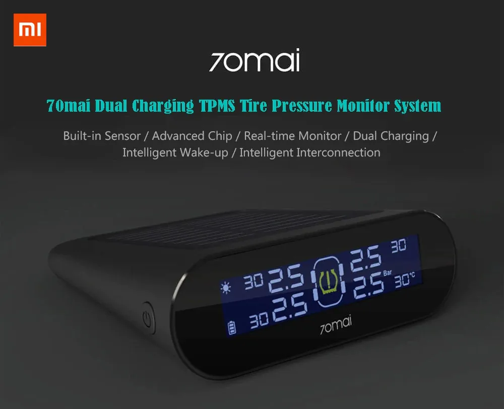

Xiaomi 70Mai Tire Pressure Tester Monitoring Solar Wireless Built-in Tire Pressure Monitor System