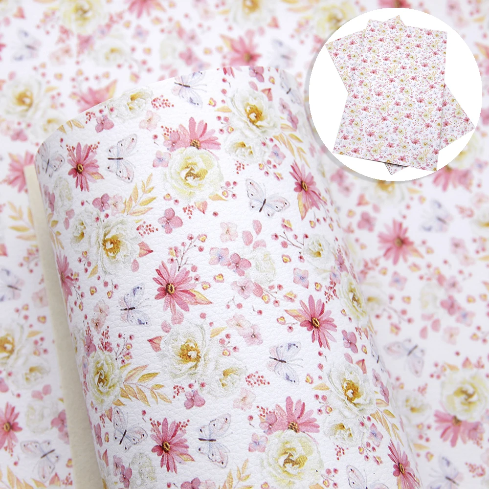 

New 20*34cm Litchi Flower Fruit Bus Printed Artificial Synthetic Leather For Hair Bow DIY Projects Handbag Shoes,1Yc6789