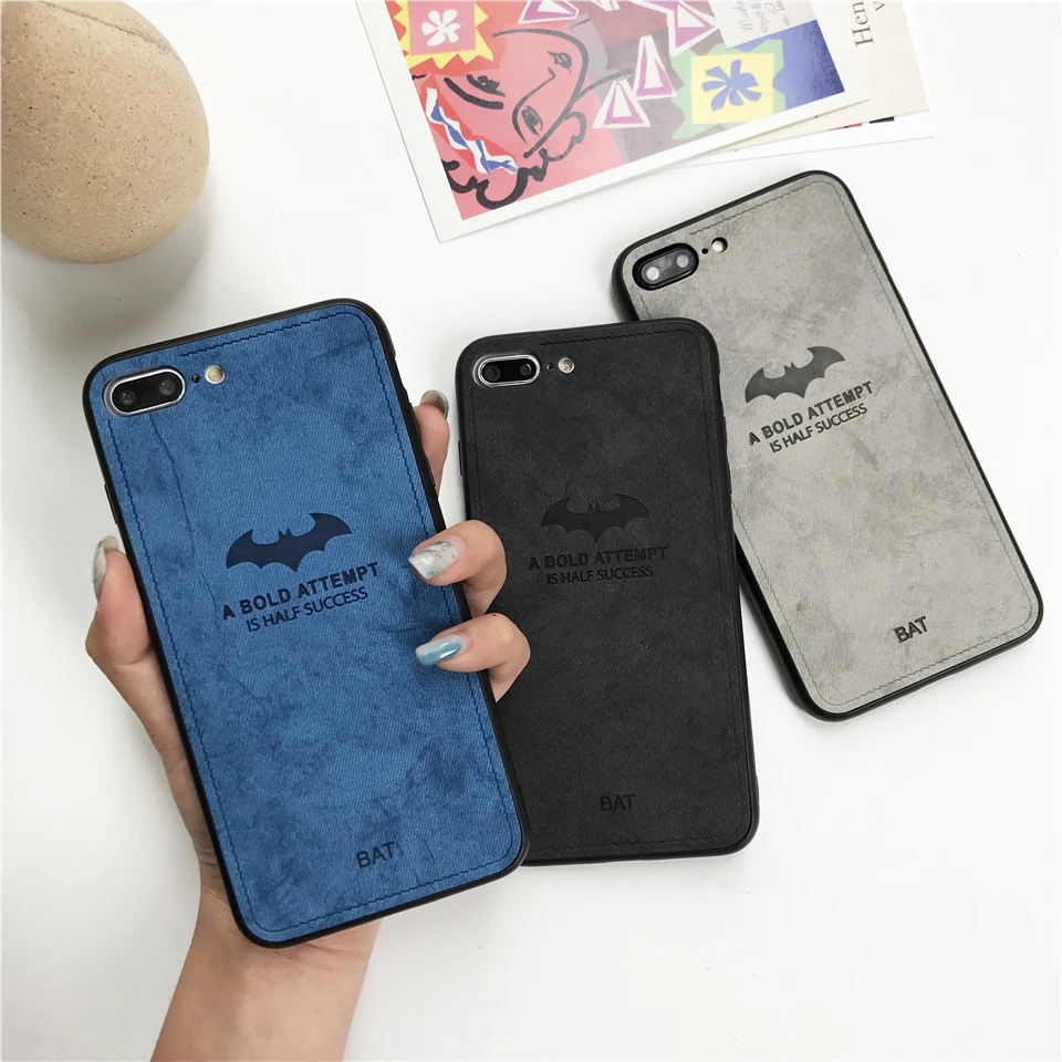 Fashion Case For iphone XS MAX XR X SE 5 5s 6 6s 7 8 Plus Cover Fabric Vintage Bat Silicone + Leather Skin Cloth Art Shell Cases |