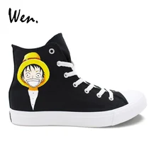 Вэнь мальчик девочка Косплэй парусиновая обувь ручной росписью кроссовки Одна деталь Луффи Веселый Роджер аниме Дизайн Эспадрильи на плоской подошве Zapatillas