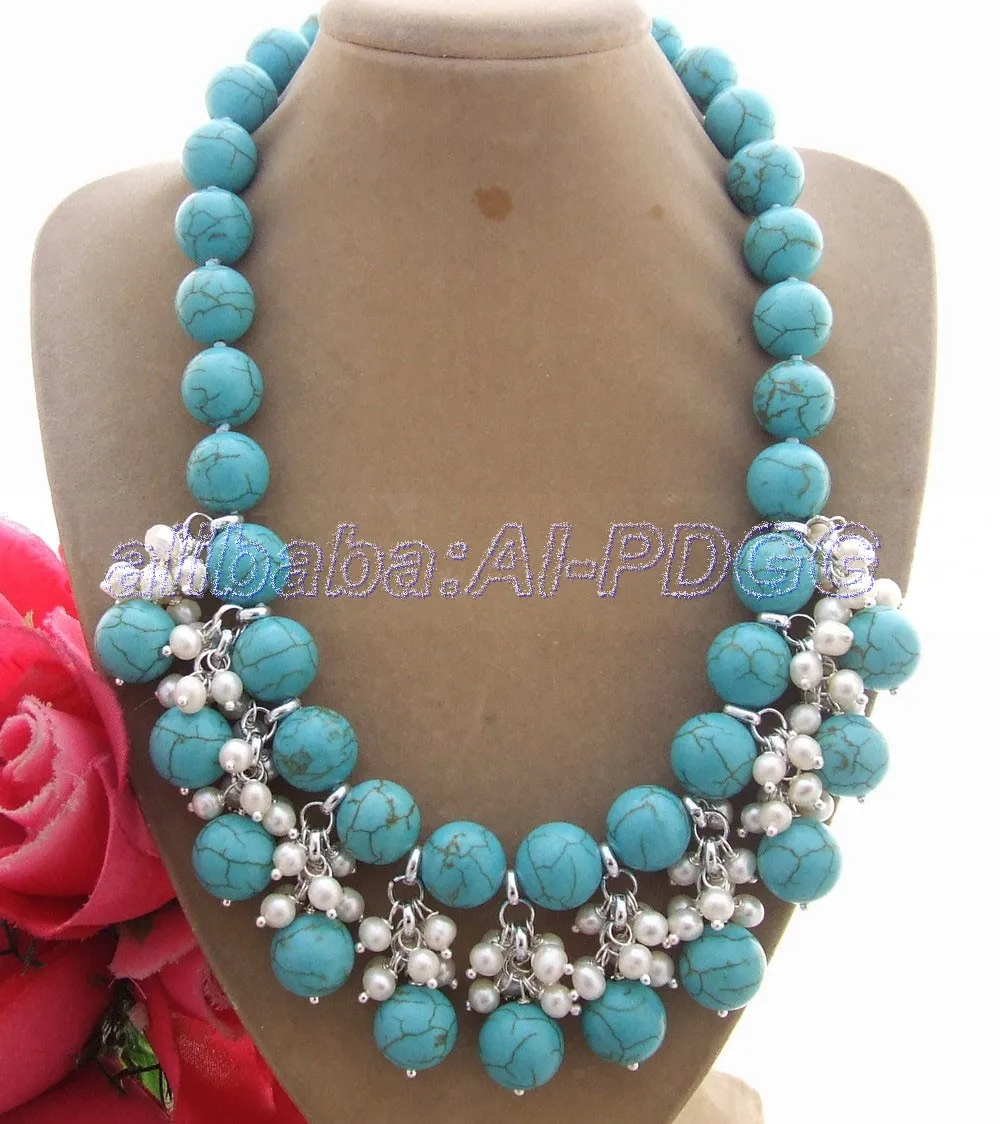 

GG Pearl&14MM Blue Semi-precious Stone Necklace free shipment