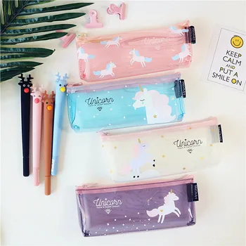 

Cute Unicorn Transparent Silicone Pencil Case Fresh Zipper South Korean Girls Pencil Bag Chancery Stationery Store