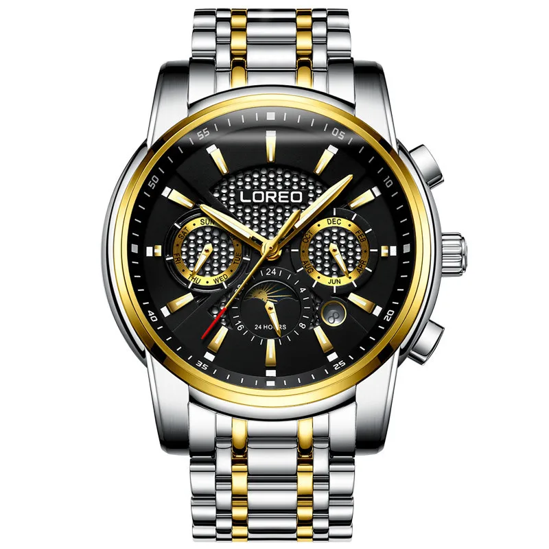 

Christmas Gift LOREO Automatic Men Watch Factory Stainless Steel Bracelet Free Shipping With Gift Box Luminous Waterproof K58