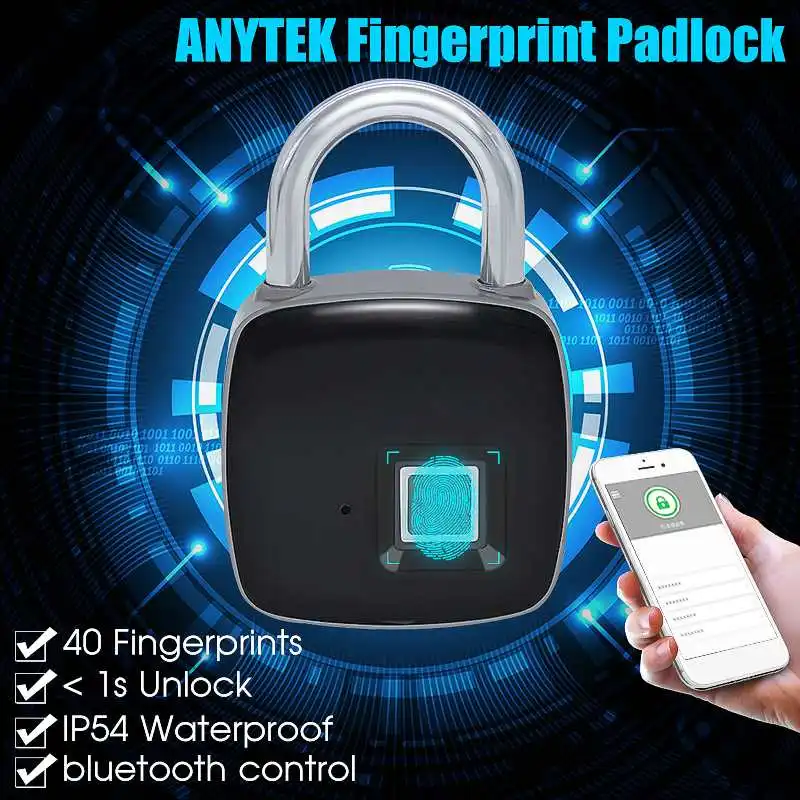 ANYTEK P3, умный замок, без ключа, отпечаток пальца, IP54, водонепроницаемый, защита от кражи, bluetooth 4,1, приложение, замок для двери, чехол для багажа, замок