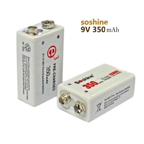 2PCS Soshine Ni MH 9V 350mAh font b rechargeable b font font b battery b font