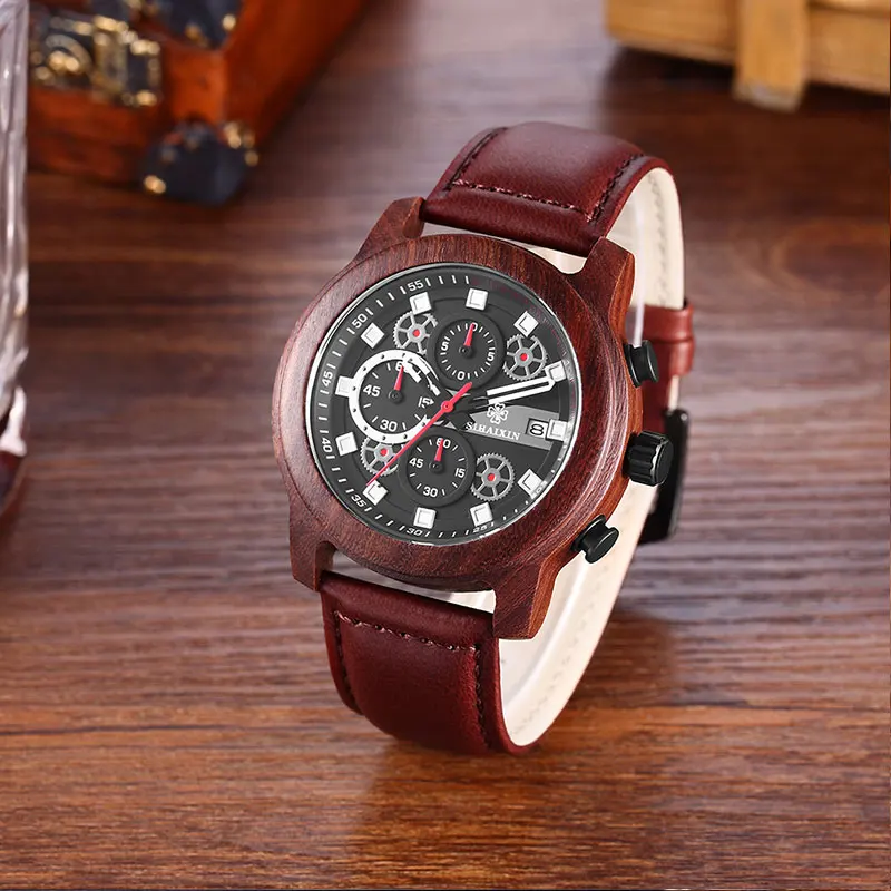 leather wood waterprooof man watch3
