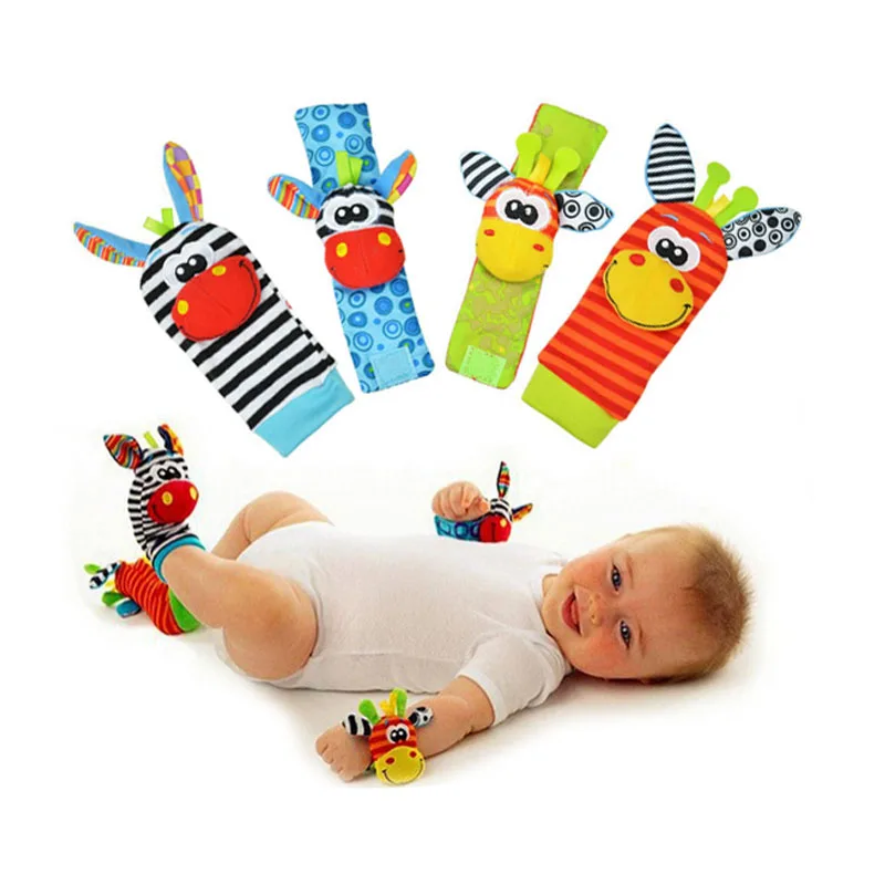 4 pcs/lot (4 pcs=2 pcs waist+2 pcs socks), Baby Rattle Toys Sozzy Wrist Rattle and Foot Socks Protect Baby and For Fun 11-169