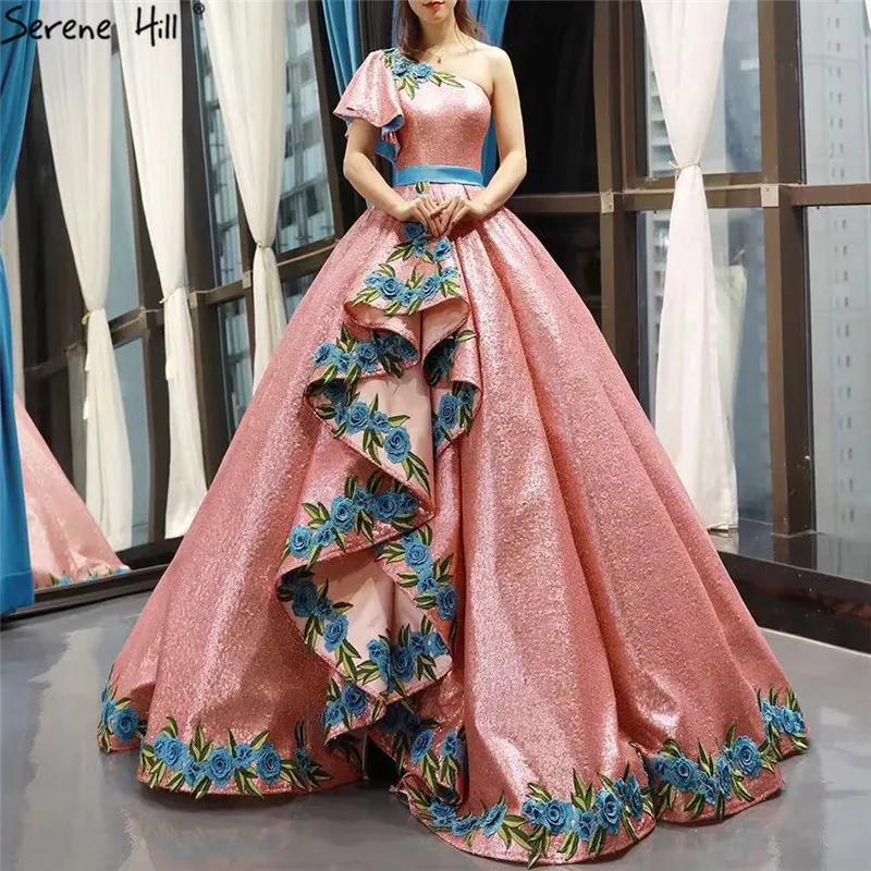 

High-end Red Bean One-Shoulder Sexy Wedding Dresses 2019 Real Photo Sequin Handmade Flowers Bride Gown 66738 Custom Made