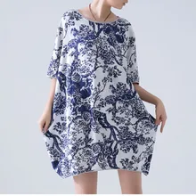 Новинка, весенне-Летняя женская одежда, свободные, большие размеры, с принтом, половина рукава, Дамская мода, винтажное, повседневное, хлопковое, льняное платье