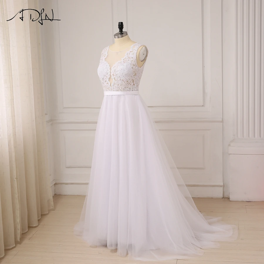 ADLN Plus Size White Wedding Dresses New Sexy Scoop Tulle Appliques Beach Boho Bride Dress Long Ivory Wedding Gowns Custom 8