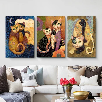 

MUTU HD Print And Posters Canvas Painting Klimt Abstract Animal Cat Modern Home Decor Wall Art Picture For Living Room No Frame