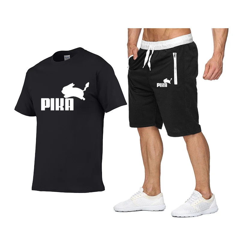 

2019 New High quality brand men T-shirt suit 2 piece casual short sleeve o-neck fashion printed cotton t shirt and shorts men
